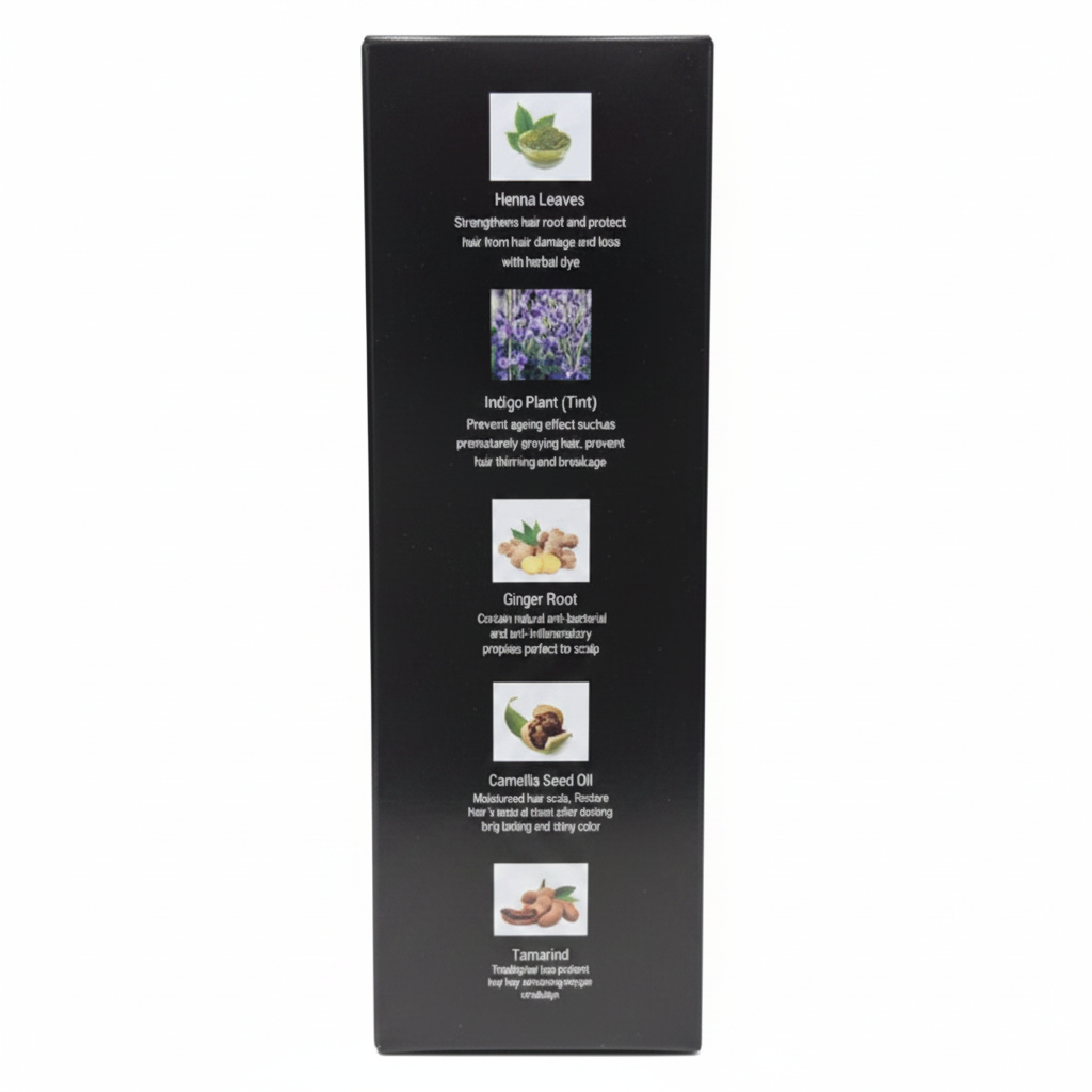 AHU Black Hair Dye Shampoo ingredients side professional white background